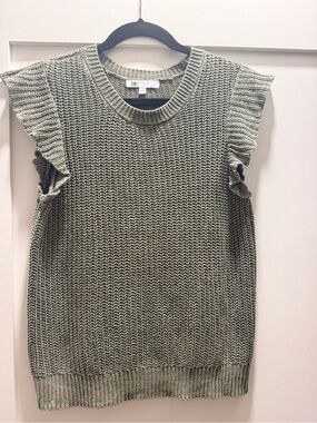 DR2 Olive Green Knit Ruffle Sleeve Sweater Top